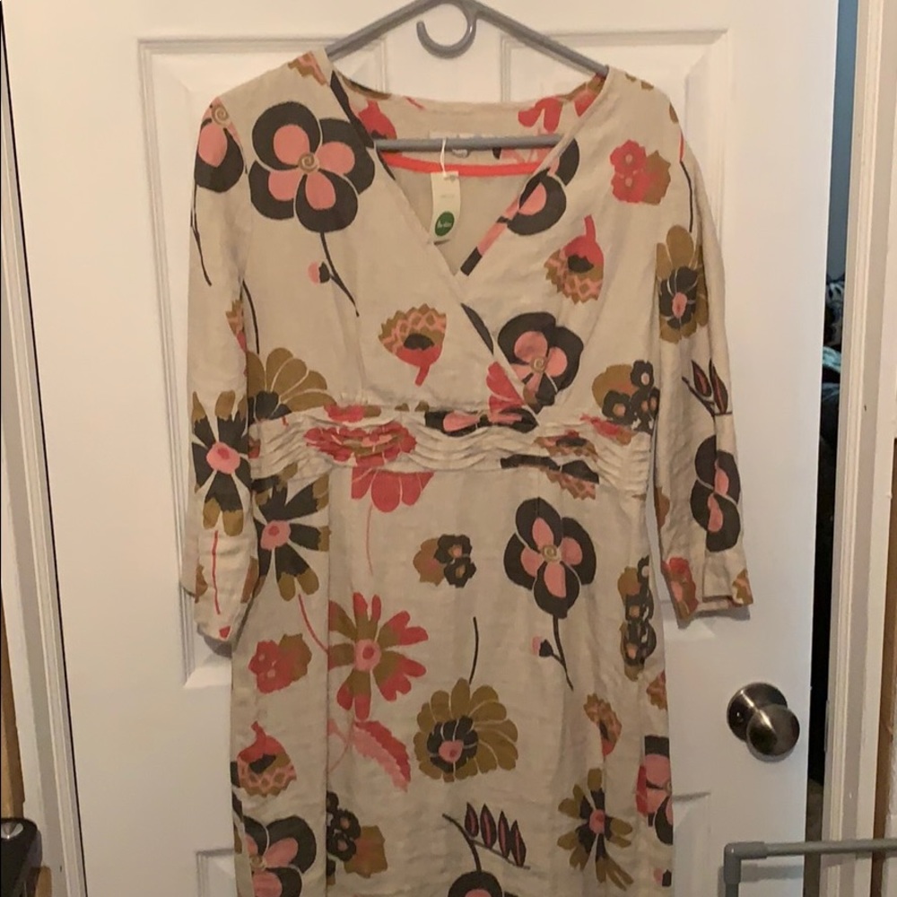 Tan linen Floral Boden dress US8 R